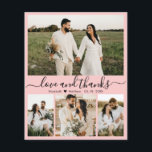 Budget Elegantes Rosa Foto Hochzeit Dankeschön Kar<br><div class="desc">Budget, modern, elegant, handschriftlich Hochzeit vier (4) Foto Collage Danke Karte in pink. Stilvolle Hochzeit dank der Kartenvorlage mit 4 Foto auf der Vorderseite und einem Foto auf der Rückseite. Mit dem Text "Liebe und Dank" in einer Wirblen Hand geschrieben Typografie Skript Swash-Schwanz Schriftart in schwarz auf pastellrot rot rosa...</div>