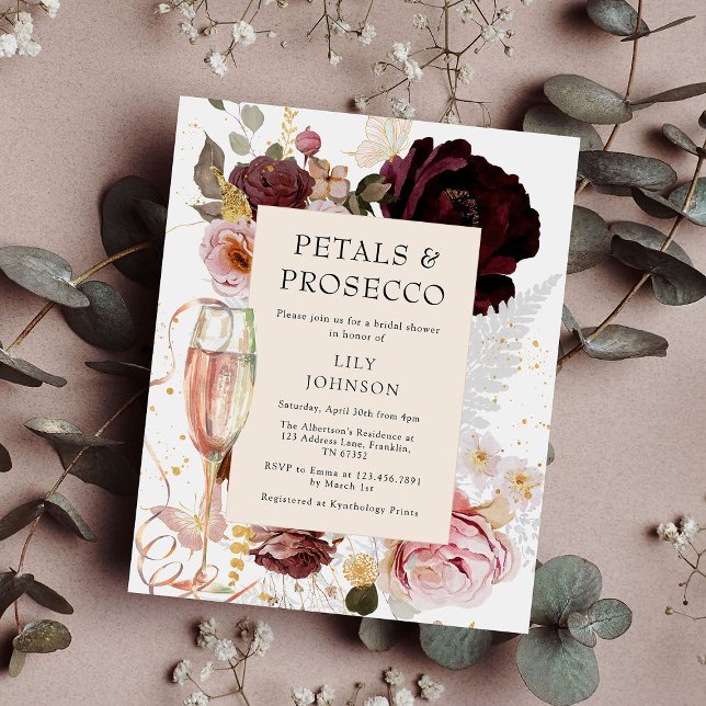 Budget Elegantes rosa Petals Prosecco-Brautparty Flyer (Von Creator hochgeladen)