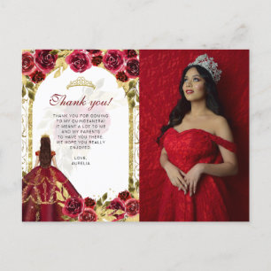 Budget Elegantes rotes florales Foto Quinceañera Postkarte