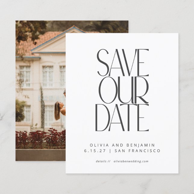 Budget Elegantes Schwarz-weißes Foto Save the Date (Vorne/Hinten)