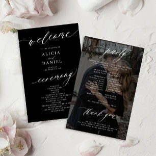 Budget elegantes schwarzes Hochzeitsprogramm mit F