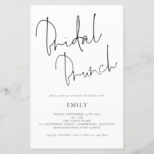 Budget Elegantes Script Brautparty Brunch Einladun (Vorderseite)