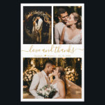 Budget Elegantes Script Foto Hochzeit Danke Karte<br><div class="desc">Budget, modern, elegant, handschriftlich 3 Foto Collage Gold und White Wedding Vielen Dank für Ihr personalisiertes, preiswertes DIN-Kartenspiel. Minimalistische Hochzeit Dankeschön Kartenvorlage mit drei (3) Foto auf der Vorderseite und (1) ein Foto auf der Rückseite. ***BEACHTE! *** HAUSHALTSPAPIER/FLYER IST DÜNN. *** AKTUALISIEREN SIE DAS PAPIER FÜR EIN THICKER-PAPIER. *** Mit...</div>