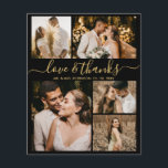 Budget Elegantes Script Foto Hochzeit Vielen Dank Flyer<br><div class="desc">Budget Elegant Gold und Black Wedding 5 Foto Collage Vielen Dank personalisiert günstig günstigen Flyer. Moderne Hochzeit danke Ihnen Vorlage mit fünf (5) Foto auf der Vorderseite und ein (1) Foto auf der Rückseite. Auf der Vorderseite des Papiers "Liebe und Dank" Typografie-Skript in einem Wirblen handgeschriebenen Schriftart in Gold auf...</div>