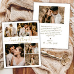 Budget Elegantes Script Foto Hochzeit Vielen Dank  Flyer<br><div class="desc">Budget Elegant Gold und White Wedding 5 Foto Collage Vielen Dank personalisiert günstig günstigen Flyer. Moderne Hochzeit danke Ihnen Vorlage mit fünf (5) Foto auf der Vorderseite und ein (1) Foto auf der Rückseite. Auf der Vorderseite des Papiers "Liebe und Dank" Typografie-Skript in einem Wirblen handgeschriebenen Schriftart in Gold auf...</div>
