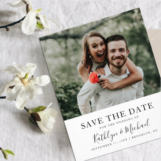 Budget Elegantes Script-Foto Modernes Save the Dat Flyer (Von Creator hochgeladen)