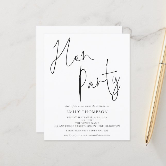 Budget Elegantes Script Schwarz-weiß Hen Party (Vorderseite/Rückseite Beispiel)