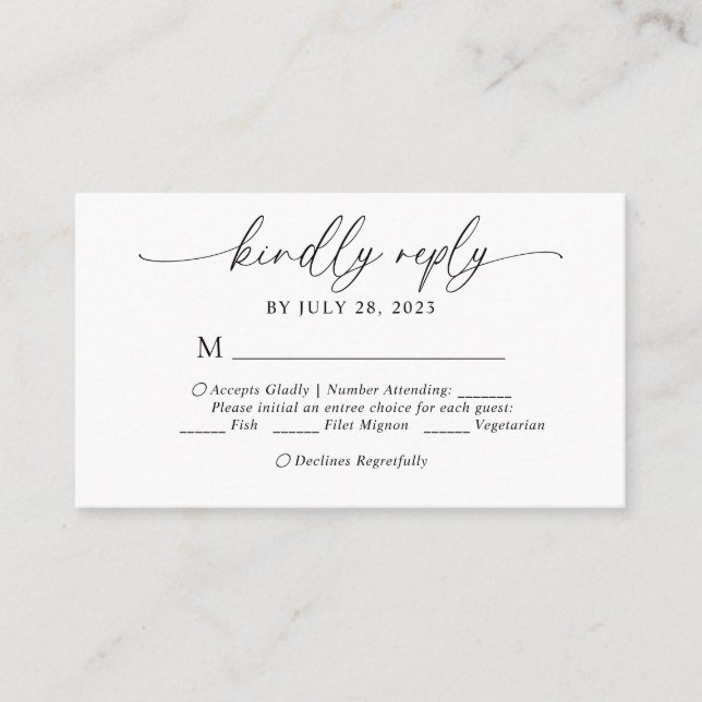 Budget Elegantes Skriptmenü Wahl Hochzeit Rsvp Begleitkarte (Vorderseite)