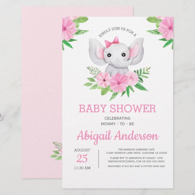 BUDGET Elephant Baby Shower Blues Einladung (Vorne/Hinten)