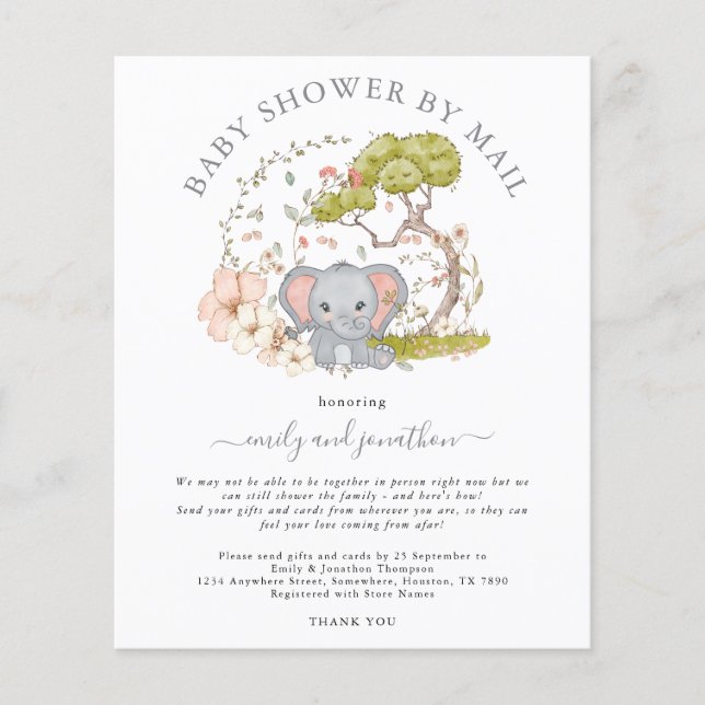 Budget Elephant Baby Shower by Mail Einladung (Vorderseite)