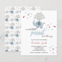 Budget Elephant Blue Boy's Baby Shower Einladung