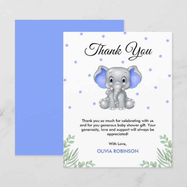 Budget Elephant Boy Baby shower Carte de remerciem (Devant / Derrière)