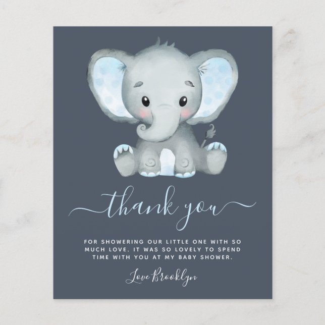 BUDGET Elephant Boy Baby shower Carte de remerciem (Devant)