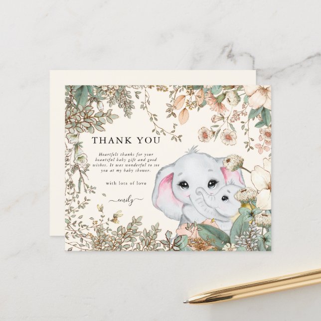 Budget Elephant Cream Baby Dusche Vielen Dank (Vorderseite/Rückseite Beispiel)