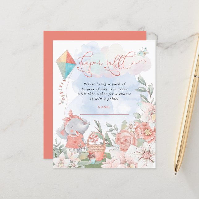 Budget Elephant Diaper Raffle Baby Dusche Picnic (Vorderseite/Rückseite Beispiel)