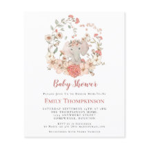 Budget Elephant Foliage Peach Baby Dusche Einladun