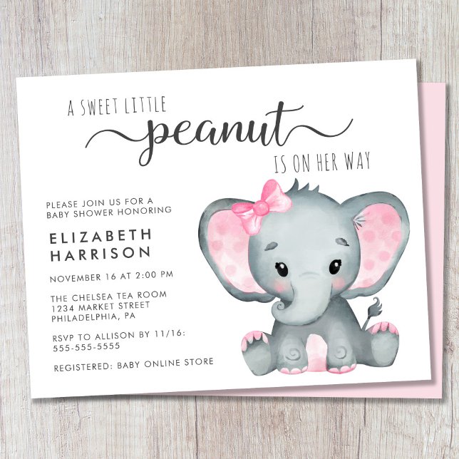 Budget Elephant Girl Baby Shower Einladung (Von Creator hochgeladen)