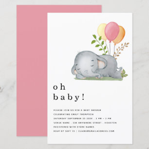 BUDGET Elephant Pink Girl Baby Dusche Einladung