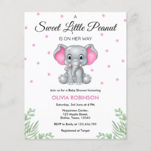 Budget Elephant Pink Girl Babydusche Einladung Flyer