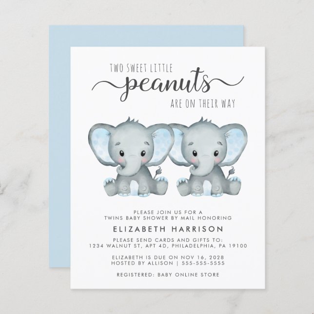 Budget Elephant Twin Baby Boys Dusche per Mail (Vorne/Hinten)