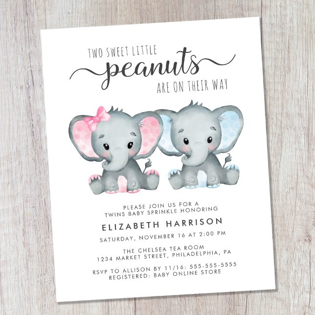 Budget Elephant Twin Boy Girl Baby Sprinkle Einlad (Von Creator hochgeladen)