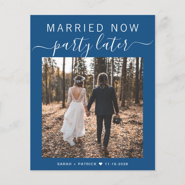 Budget Elopement Foto Blue Wedding Ankündigung (Vorderseite)