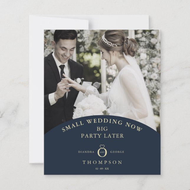 Budget Elopement Navy Elegant Golden Photo  (Vorderseite)