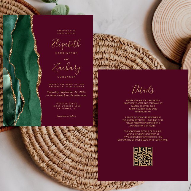 Budget Emerald Agate Burgundy QR Code Wedding (Von Creator hochgeladen)