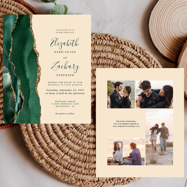 Budget Emerald Champagne 4-Photo Wedding Invite (Von Creator hochgeladen)