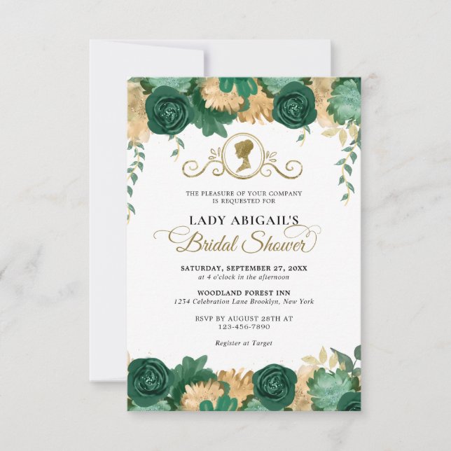 BUDGET Emerald Floral Viktorianisches Brautparty Mitteilungskarte (Vorderseite)