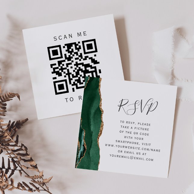 Budget Emerald Gold Agate Wedding QR Code UAWG Begleitkarte (Von Creator hochgeladen)