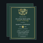 Budget Emerald & Gold Masquerade Sweet 16 Party<br><div class="desc">Budget Emerald & Gold Masquerade Sweet 16 Party Einladungen. Mit einer goldenen Folienmaske aus Imitaten oben vor einem smaragdgrünen Hintergrund. Perfekt für eine moderne und dennoch schicke,  süße 16 Geburtstagsparty!</div>