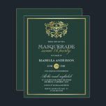 Budget Emerald & Gold Masquerade Sweet 16 Party<br><div class="desc">Budget Emerald & Gold Masquerade Sweet 16 Party Einladungen. Mit einer goldenen Folienmaske aus Imitaten oben vor einem smaragdgrünen Hintergrund. Perfekt für eine moderne und dennoch schicke,  süße 16 Geburtstagsparty!</div>