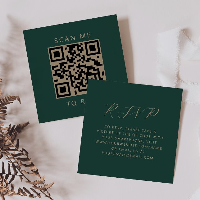Budget Emerald Gold Script Wedding QR Code UAWG Begleitkarte (Von Creator hochgeladen)