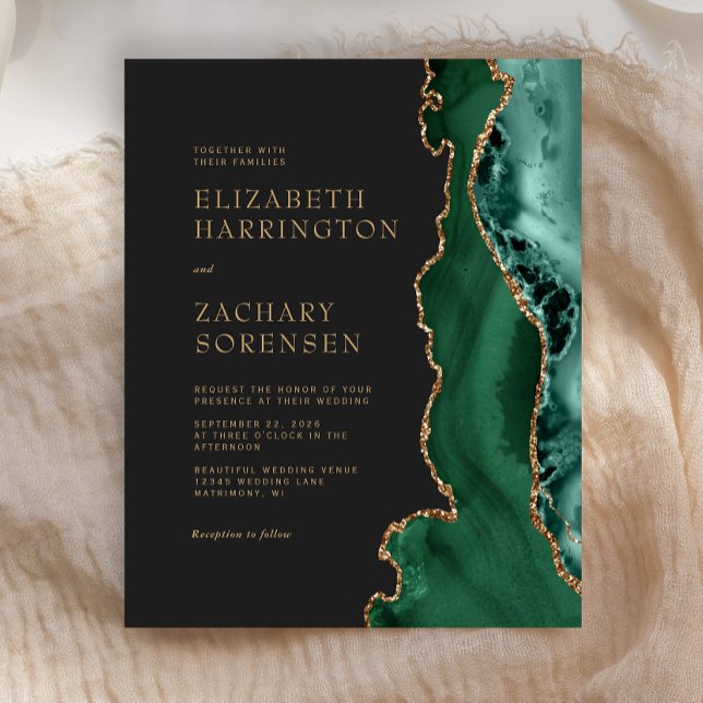 Budget Emerald Green Agate Gold Wedding Einladung (Von Creator hochgeladen)