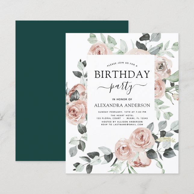 Budget Emerald Green Birthday Party Floral (Vorne/Hinten)