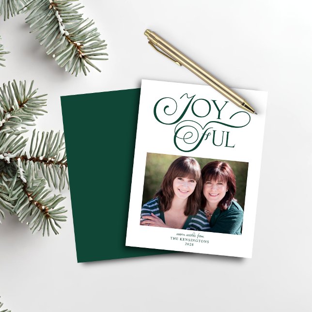 Budget Emerald Green Christmas Joyful Foto (Budget Emerald Green Christmas Joyful Photo Card)