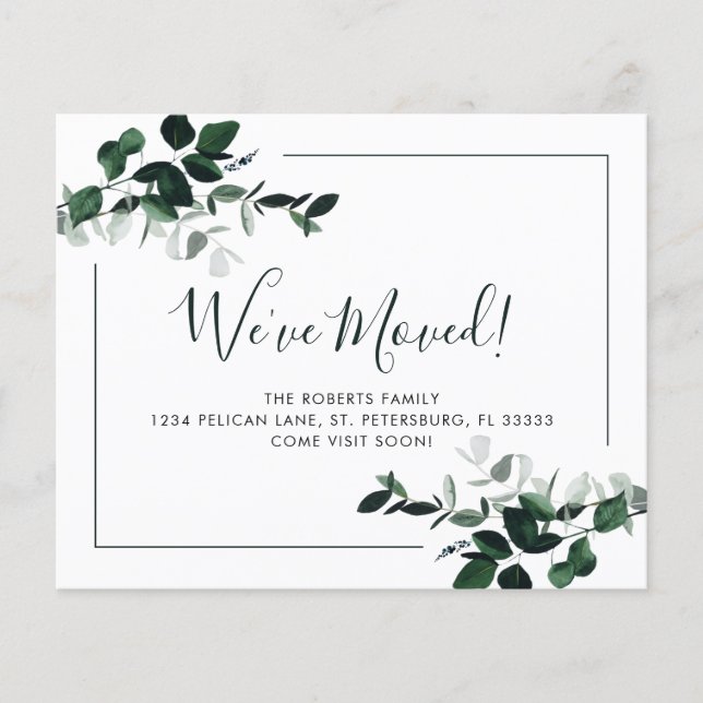 Budget Emerald Green Eucalyptus New Address Card (Vorderseite)