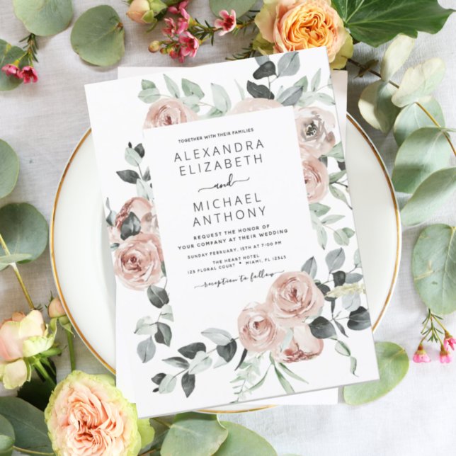 Budget Emerald Green Floral Wedding Einladung (Von Creator hochgeladen)