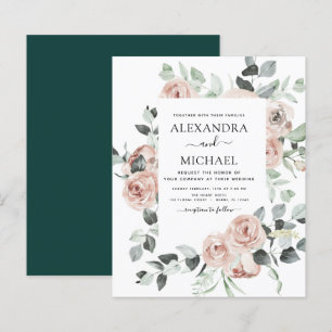 Budget Emerald Green Floral Wedding Einladung