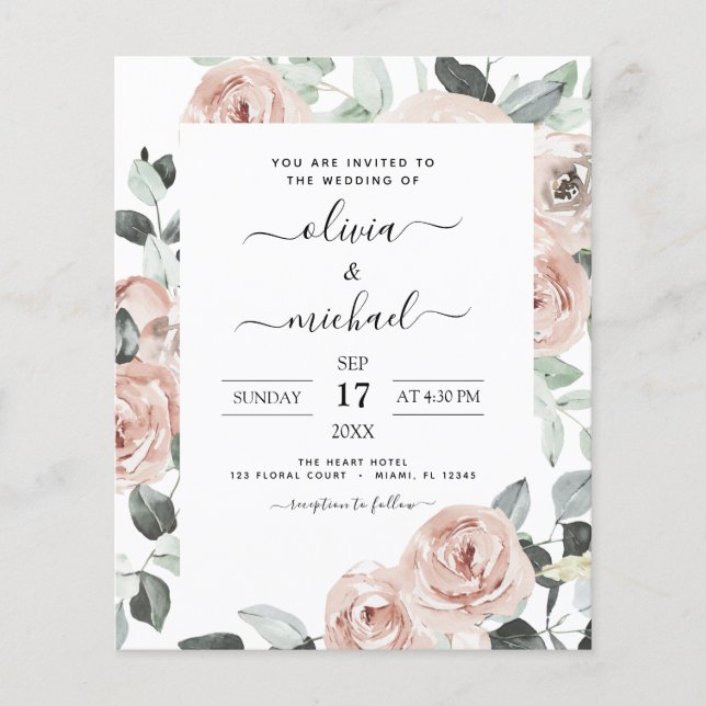 Budget Emerald Green Floral Wedding Einladung Flyer (Vorne)