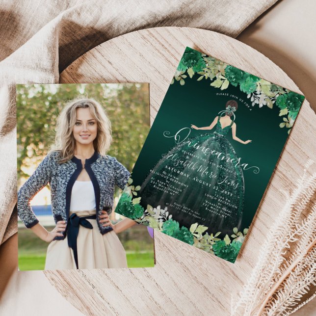 Budget Emerald Green Foto Quinceanera Einladung (Von Creator hochgeladen)