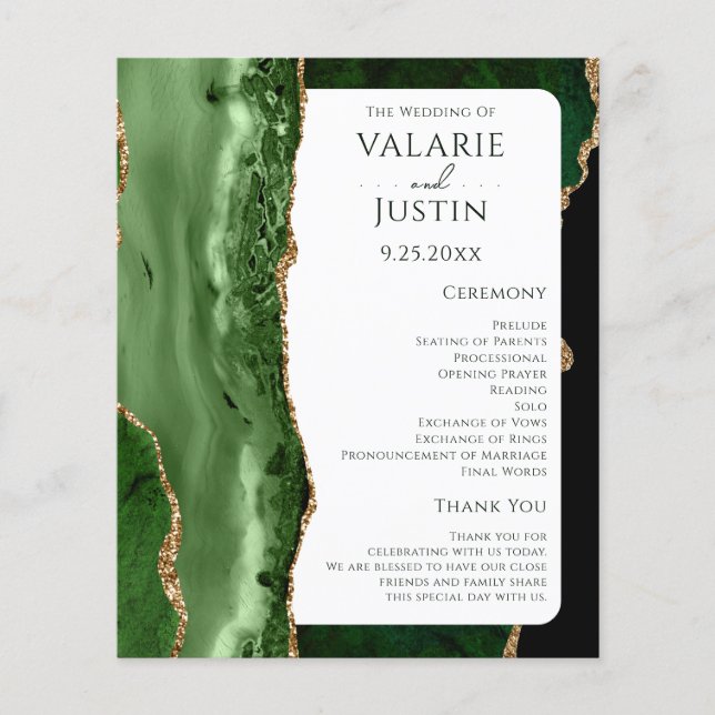 Budget Emerald Green Glitzer Wedding Program (Vorderseite)