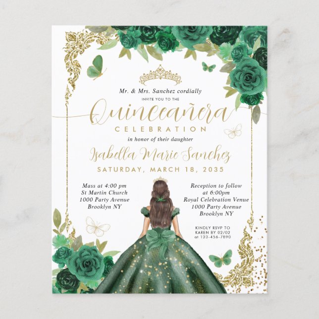 Budget Emerald Green Gold Princess Quinceañera (Vorderseite)