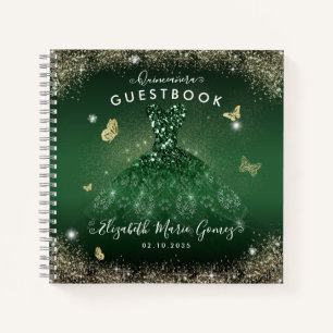 Budget Emerald Green Gold Quinceanera Guestbook Notizbuch