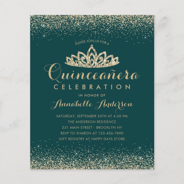 Budget Emerald Green Gold Quinceañera Tiara Einlad (Vorderseite)