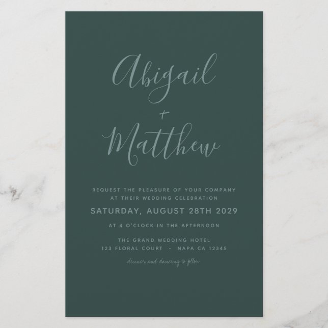 Budget Emerald Green Minimalistisch Wedding Einlad Flyer (Vorne)