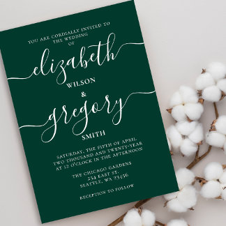 Budget Emerald Green Modern Wedding Einladung
