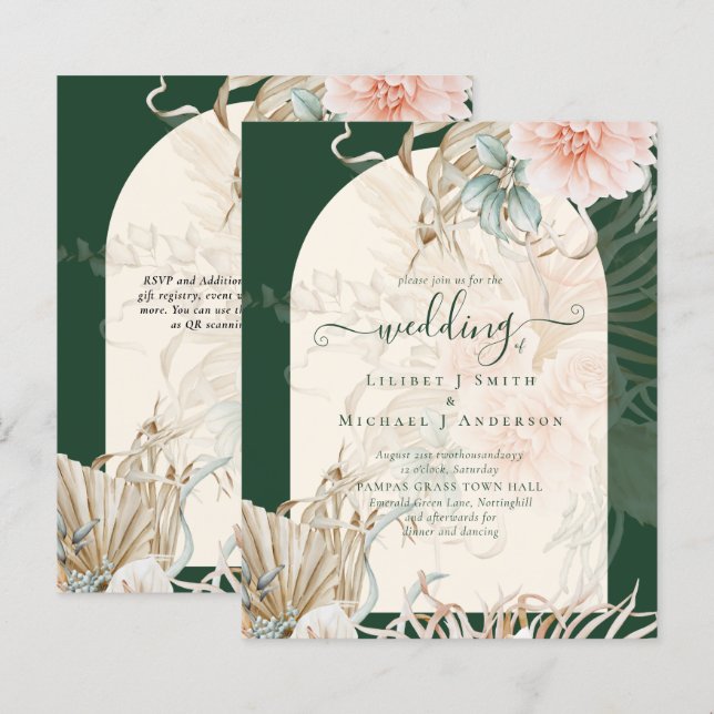 BUDGET Emerald Green Pampas Grass Peach Wedding (Vorne/Hinten)