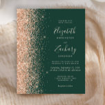 Budget Emerald Green Peach Glitzer Hochzeit Einlad<br><div class="desc">Die links Kulisse dieser eleganten,  modernen Hochzeitseinladung besticht durch einen Glitzer mit Pfirsichfarben und Imitaten. Der anpassbare Text kombiniert blasspfirsichfarbene Handschrift,  Copperplate und kursiv Schriftart auf einem smaragdgrünen Hintergrund. Auf der Rückseite befindet sich ein passender Pfirsichpfirsichbau und smaragdgrünes Design.</div>